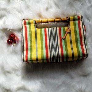 FOSSIL Bag w/Stripes & Bamboo Handles